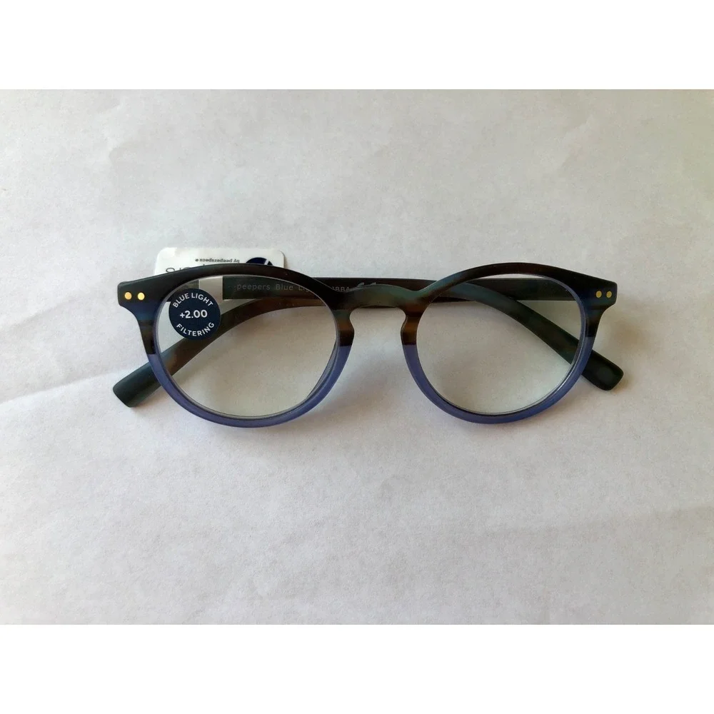 NEW Round Tortoise & Blue Peepers Blue Light Filtering Glasses +2.00